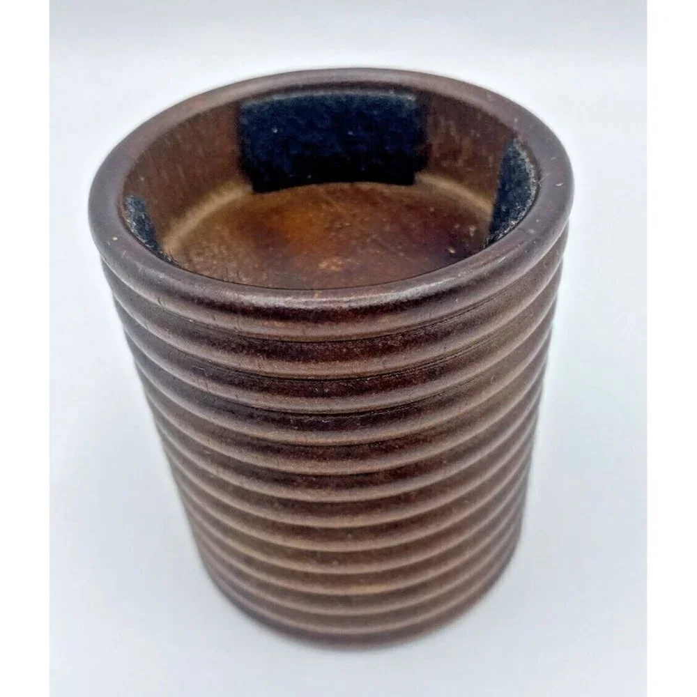 Pier 1 Candle Holder Round Wood Ribbed Elevated Brown Natural Rustic Circles